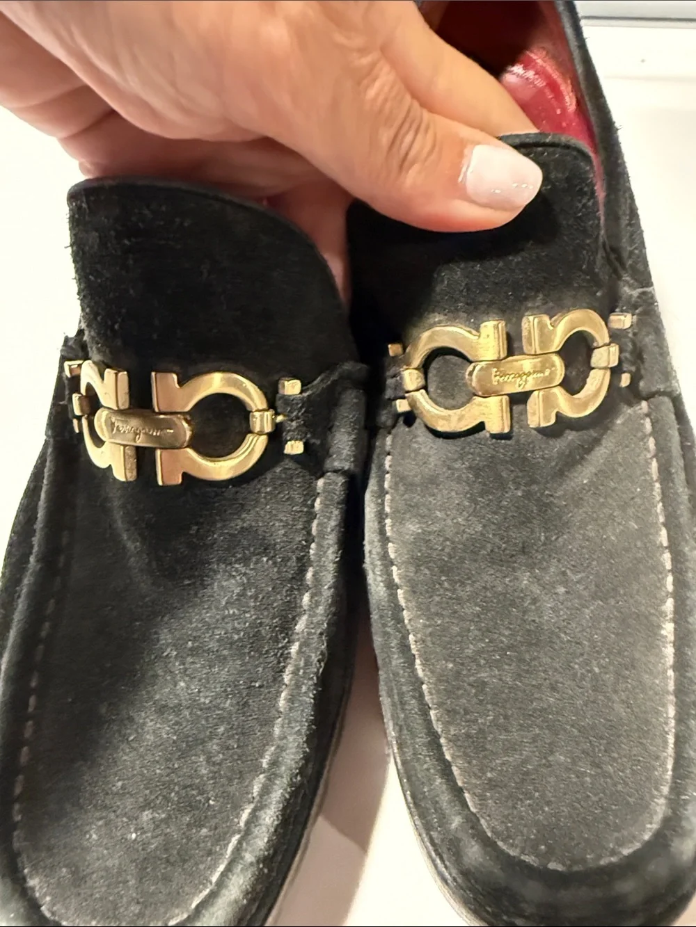 Salvatore Ferragamo Black Suede Vara Gancini Bit Loafers